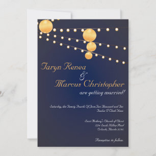 5x7 Linternas de papel Lino azul Invitación a la b
