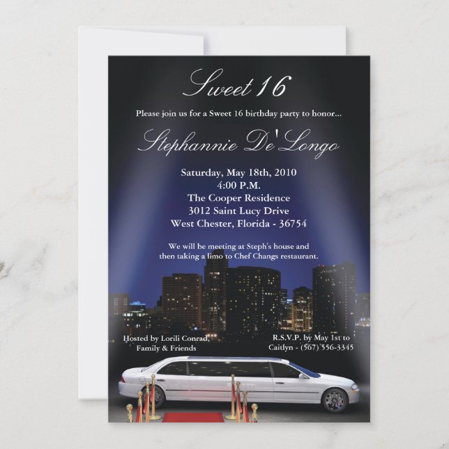 5x7 Luces de la ciudad Limo Sweet 16 Invitación de (Anverso)