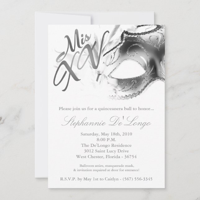 5x7 Máscara de Mascarada 15 Invitación a la pelota (Anverso)
