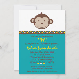 5x7 Niño Mono moderno Cumpleaños Par Invitación