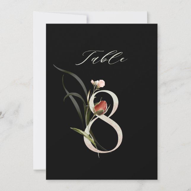5x7 Número Botánico Floral 8, Número de Mesa Negro (Anverso)