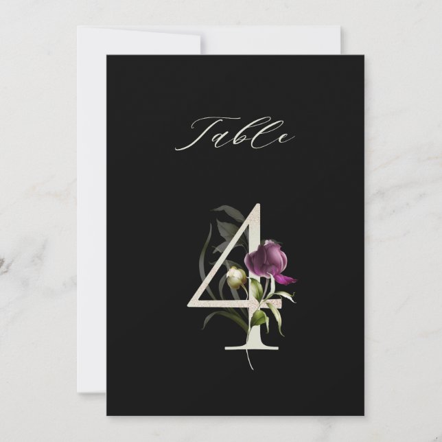 5x7 Número floral botánico 4, número de mesa negro (Anverso)