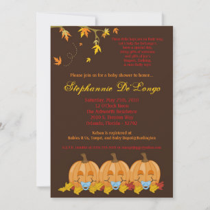 5x7 otoño deja a TRIPLET Boy Invitación Baby Showe