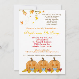 5x7 otoño deja a TRIPLET Boy Invitación Baby Showe