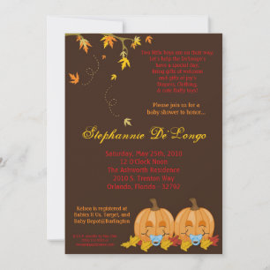 5x7 otoño deja a TWIN Boy Invitación Baby Shower