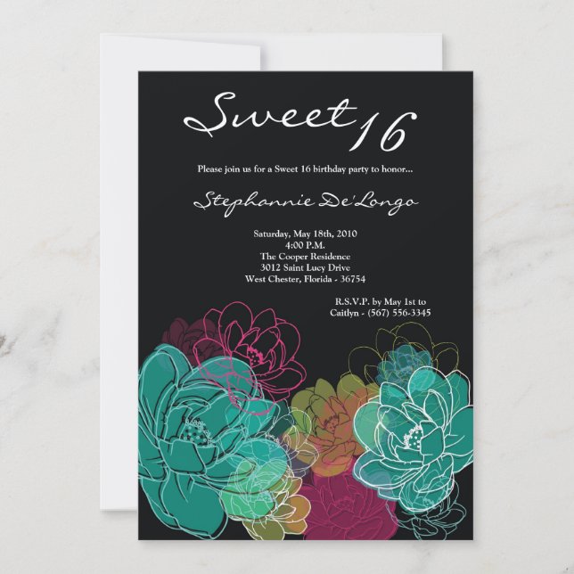5x7 Peony Flower Sweet 16 Birthday Invitación (Anverso)