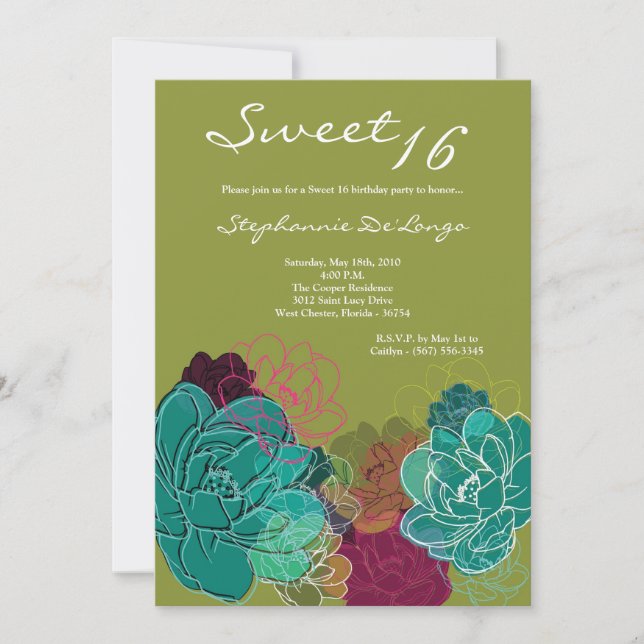 5x7 Peony Flower Sweet 16 Birthday Invitación (Anverso)