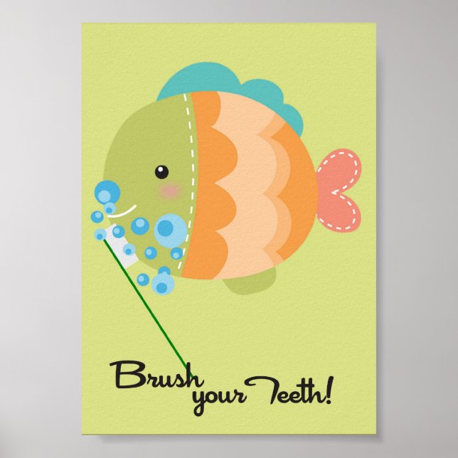 5x7 Pescado oceánico Cepillo de dientes Baño arte  (Frente)