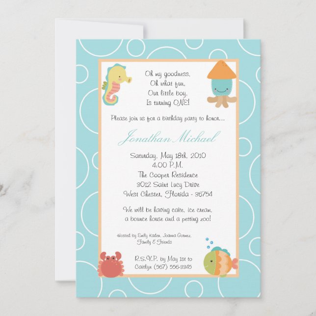 5x7 Sea Life Ocean Fish Birthday Party Invitación (Anverso)