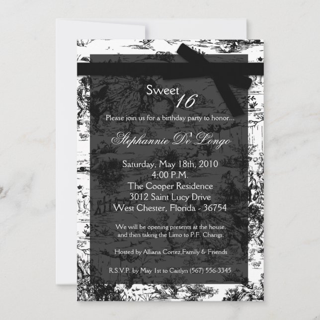 5x7 tela negraTela dulce 16 cumpleaños invitación (Anverso)
