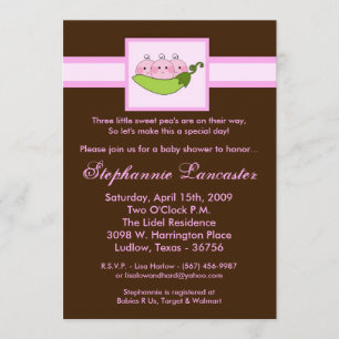5x7 TRÍO SweetPea en la invitación de Baby Shower