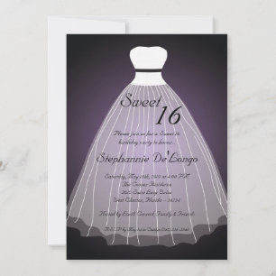 5x7 Vestido púrpura dulce 16 Invitación de cumplea