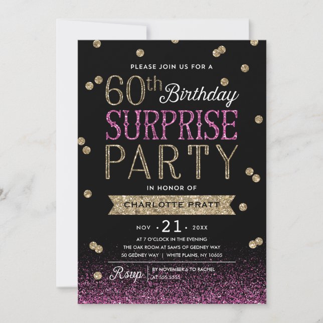60ª invitación a fiesta sorpresa de Purpurina Conf (Anverso)