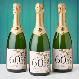 60.ª Etiqueta de Vino Vintage Floral Sparkling