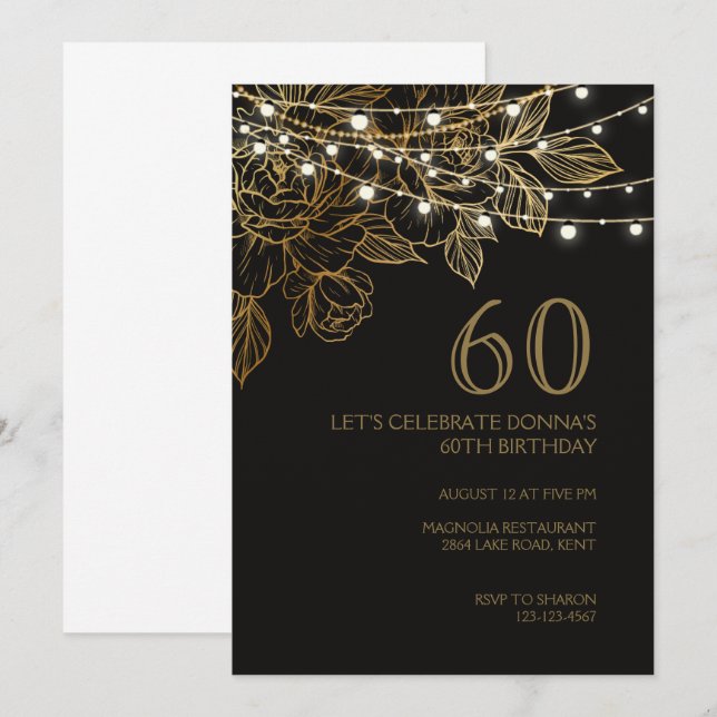 60.ª fiesta de cumpleaños elegante invitación (Anverso / Reverso)