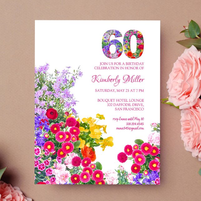 60.ª fiesta de cumpleaños invitación floral modern (Subido por el creador)