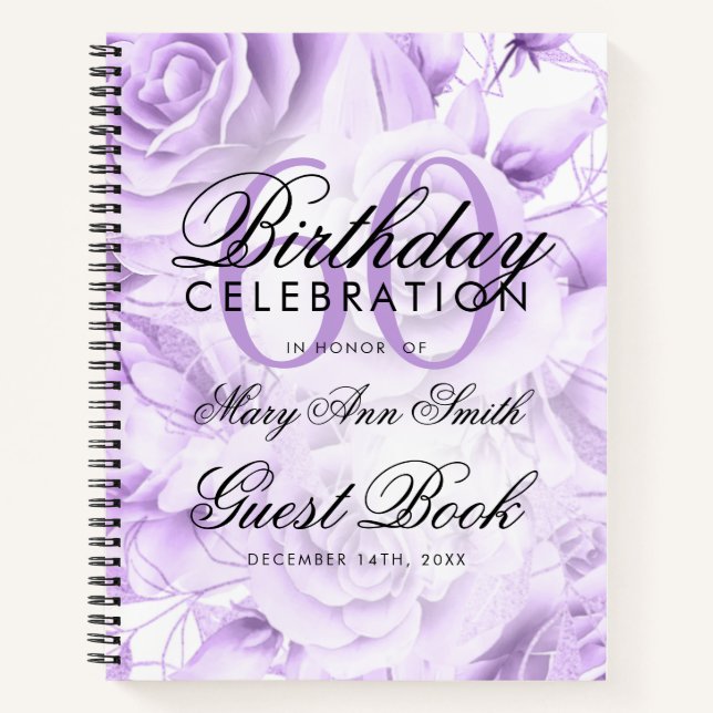 60.ª Fiesta de libros de cumpleaños Floral Purple (Anverso)