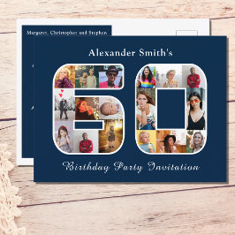 60.ª invitación a cumpleaños 60.ª foto azul oscuro