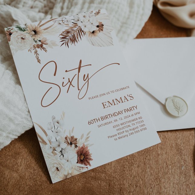 60.ª invitación a cumpleaños Boho Pampas (Subido por el creador)