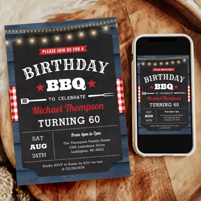 60.ª invitación a cumpleaños - Fiesta de barbacoa (60th Birthday Invitation - Barbecue Party)