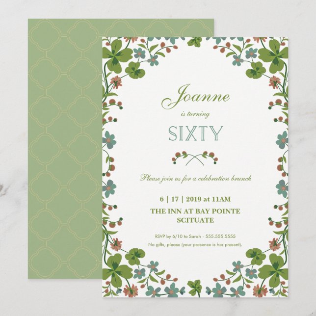 60.ª Invitación a Cumpleaños - Floral Vintage Sese (Anverso / Reverso)
