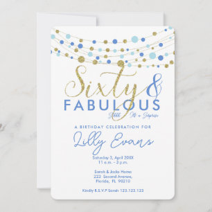 60.ª invitación a la fiesta de cumpleaños, azul y