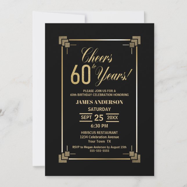60.ª invitación a la fiesta de cumpleaños Black an (Anverso)