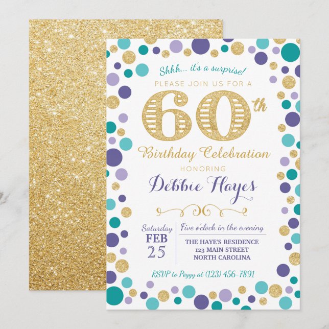 60.ª Invitación a la fiesta de cumpleaños sorpresa (Anverso / Reverso)
