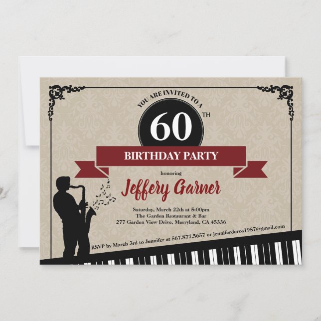 60.ª invitación a la fiesta de cumpleaños Tema mus (Anverso)