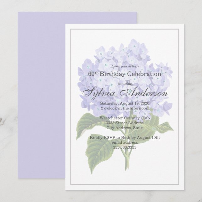 60.ª Invitación a la Lavanda de Cumpleaños Hydrang (Anverso / Reverso)