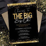 60.ª invitación a la vida en negro y oro<br><div class="desc">Elegante purpurina de oro de Faux con brillantes notas de confeti en el borde superior e inferior. Todo el texto es ajustable y fácil de cambiar para sus propias necesidades fiestas. Gran diseño elegante de plantillas de cumpleaños número 60. ¡Oh,  los seis grandes!</div>