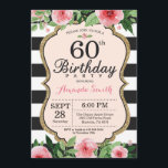 60.ª Invitación a mujeres. Dorado floral negro<br><div class="desc">60.ª invitación a las mujeres por el cumpleaños. Invitación a la fiesta de cumpleaños de oro y negro. Brillantina dorada. Flor floral color agua rosada. Rayas blancas y negras. Digital Imprimible. Para una mayor personalización, haga clic en el botón "Personalizar" y utilice nuestra herramienta de diseño para modificar esta plantilla....</div>