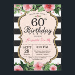 60.ª Invitación a mujeres. Dorado floral negro<br><div class="desc">60.ª invitación a las mujeres por el cumpleaños. Invitación a la fiesta de cumpleaños de oro y negro. Brillantina dorada. Flor floral color agua rosada. Rayas blancas y negras. Digital Imprimible. Para una mayor personalización, haga clic en el botón "Personalizar" y utilice nuestra herramienta de diseño para modificar esta plantilla....</div>