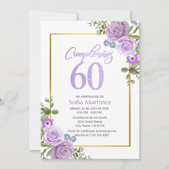 60.ª Invitación al cumpleaños - Tema de las flores (Anverso)