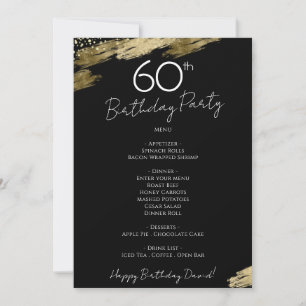 60.ª invitación al menú de cumpleaños negro y oro