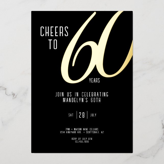 60.ª invitación al Relieve metalizado de cumpleaño (Anverso)