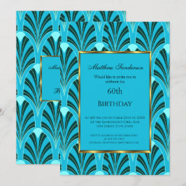 60.ª invitación de cumpleaños Art Deco Azul Verde 