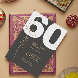 60.ª invitación de cumpleaños con caligrafía dorad