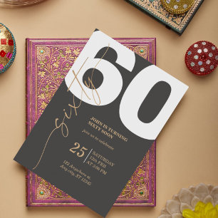 60.ª invitación de cumpleaños con caligrafía dorad