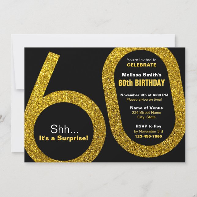 60.ª invitación de cumpleaños de Purpurina de oro (Anverso)