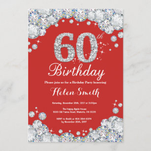 60.ª invitación de cumpleaños Diamante rojo y plat