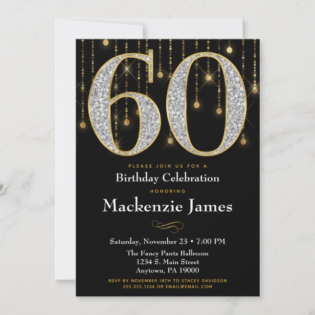 60.ª invitación de cumpleaños Diamantes de oro Neg (Anverso)