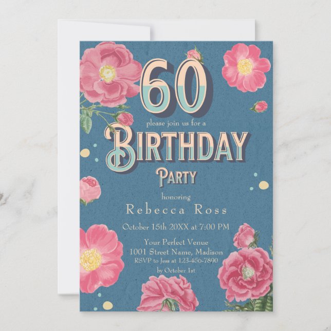 60.ª Invitación de cumpleaños floral, Rosas de épo (Anverso)