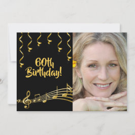 60.ª invitación de cumpleaños foto dorado negro gl