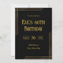 60.ª invitación de cumpleaños - Negro y oro | Eleg