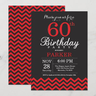 60.ª invitación de cumpleaños negro y rojo