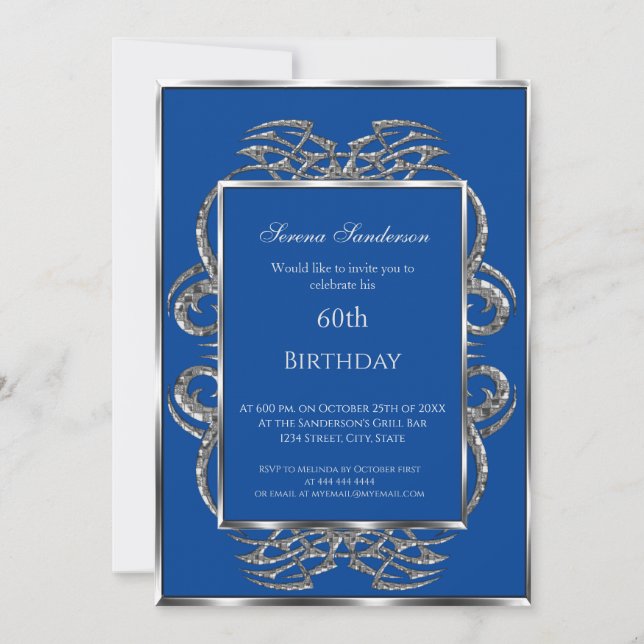 60.ª Invitación de cumpleaños Plata Azul (Anverso)