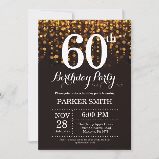 60.ª invitación de cumpleaños Purpurina de oro (Anverso)