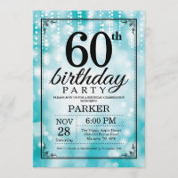 60.ª invitación de cumpleaños Purpurina Verde azul