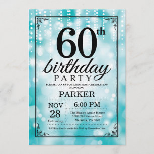 60.ª invitación de cumpleaños Purpurina Verde azul